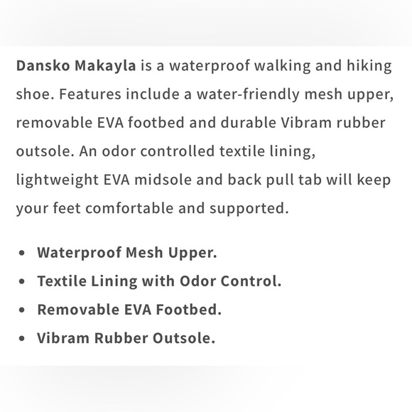 Dansko Makayla 38 Walking Hiking Waterproof Shoes Woman’s 8 Natural Arch Plus - Picture 9 of 10